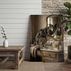 Maxcorners Wolf Canvas Rustic Bathroom Mirror Reflection Vanity Canvas Wall Art