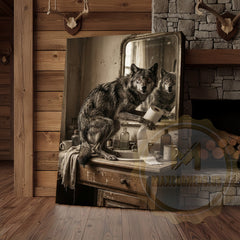 Maxcorners Wolf Canvas Rustic Bathroom Mirror Reflection Vanity Canvas Wall Art