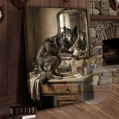 Maxcorners Wolf Canvas Rustic Bathroom Mirror Reflection Vanity Canvas Wall Art