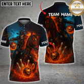 Maxcorners Bowling Shirt Fiery Cowboy Skeleton Ghost Rider Style Personalized Name, Team Name 3D Shirt (4 Colors)