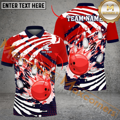 Maxcorners Ball And Pins Skull Hand Pattern Bowling Jersey Multicolor Option Customized Name, Team Name 3D Polo Shirt