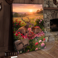 Maxcorners Romantic Deer Couple Sunset Picnic Personalized Name Canvas