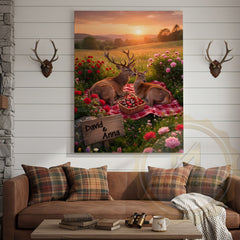Maxcorners Romantic Deer Couple Sunset Picnic Personalized Name Canvas