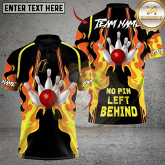 Maxcorners Bowling Fire Strike “No Pin Left Behind” Personalized Name, Team Name 3D Shirt