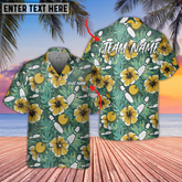 Maxcorners Bowling Hibiscus Hustle Multicolor Customized Name, Team Name 3D Hawaiian Shirt