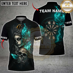 Maxcorners Darts Skull and Rose Flame Design Multicolor Customized Name, Team Name 3D Shirts