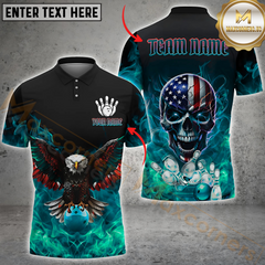 Maxcorners Bowling Eagle Blaze US Flag Multicolor Option Customized Name, Team Name 3D Polo Shirt