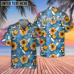 Maxcorners Bowling Hibiscus Hustle Multicolor Customized Name, Team Name 3D Hawaiian Shirt