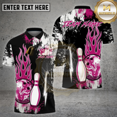 Maxcorners Bowling Pink Power Ball Pin Splash Multicolor Options Personalized Name, Team Name 3D Shirt (4 Colors)