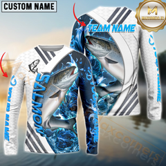 Maxcorners Salmon Fishing White Blue Lava Sun Protection Personalized Name, Team Name Long Sleeve Shirt