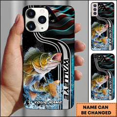 Maxcorners Walleye Fishing American Flag Water Splash Art Personalized Name Phone Case