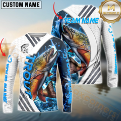 Maxcorners Trout Fishing White Blue Lava Sun Protection Personalized Name, Team Name Long Sleeve Shirt