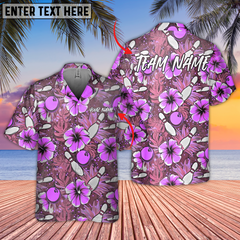 Maxcorners Bowling Hibiscus Hustle Multicolor Customized Name, Team Name 3D Hawaiian Shirt