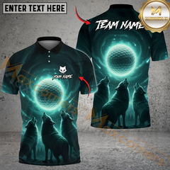 Maxcorners Wolf Moon Swing Golf Polo Shirt, Customized Name & Team Name 3D Shirts (4 Colors)