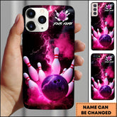 Maxcorners Bowling Pink Lightning Ball Pins Personalized Name Phone Case