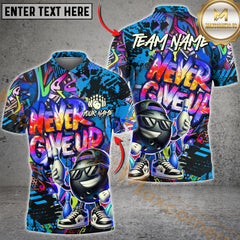 Maxcorners Funny Never Give Up Graffiti Pattern Bowling Game Jersey Multicolor Options Personalized Name, Team Name 3D Shirt (4 Colors)