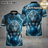 Maxcorners Bowling White Tiger Thunder Strike Multicolor Options Personalized Name, Team Name 3D Shirt (4 Colors)
