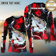 Maxcorners Trout Fishing Red 3D Splash Art Pattern Sport Jersey Personalized Name, Team Name Long Sleeve Shirt