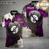 Maxcorners Billiards Shirt Cracked 8 Ball Purple Grunge Multicolor Options Personalized Name, Team Name 3D Shirt (4 Colors)