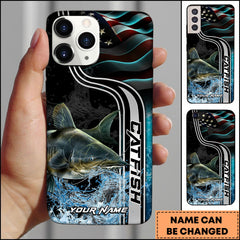 Maxcorners Catfish Fishing American Flag Water Splash Art Personalized Name Phone Case