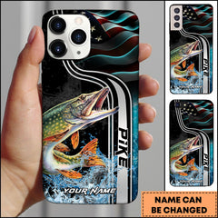 Maxcorners Pike Fishing American Flag Water Splash Art Personalized Name Phone Case