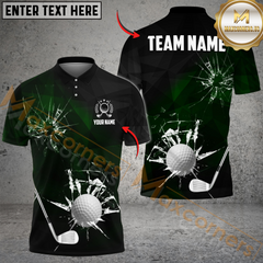 Maxcorners Cracked Glass Effect Golf Shirt, Customized Name & Team Name 3D Shirts (4 Colors)