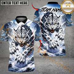 Maxcorner Snow Leopard Golf Polo Shirt Customized Name, Team Name 3D Shirts (4 Colors)