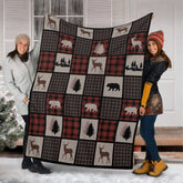 Maxcorners Rustic Hunting Cabin Fleece Blanket - Deer, Bear & Pine Tree - Cozy Gift for Hunters & Nature Lovers LM1611