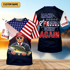 Maxcorners Make Fishing Great Again Patriotic Fishing Shirt, American Flag Fishing Shirt, Fishing UPF Shirts, Men's Fishing Shirt
