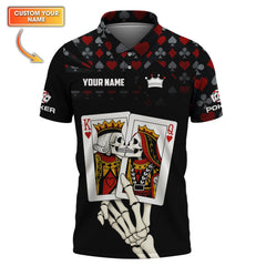 Maxcorners Custom Funny Skeleton Poker Shirt, King & Queen Playing Card Polos, Gifts For Poker PlayersLM1009