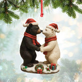 Maxcorners Christmas Bear Couple Figurine Acrylic Ornament - Cute Holiday Decor for Couples, Polar and Brown Bear Love Statue, Romantic Christmas Gift for Him or Her