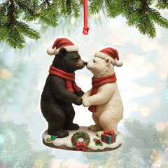 Maxcorners Christmas Bear Couple Figurine Acrylic Ornament - Cute Holiday Decor for Couples, Polar and Brown Bear Love Statue, Romantic Christmas Gift for Him or Her