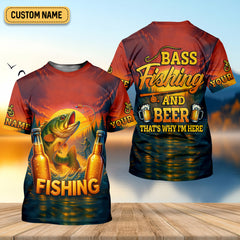 Maxcorners Bass Fishing And Beer That's Why I'm Here SPF Shirt For Men, Fishing Gifts For Men, Custom Fishing Shirts