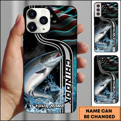 Maxcorners Chinook Fishing American Flag Water Splash Art Personalized Name Phone Case