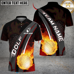 Maxcorners Fireball Swing Golf Shirt, Customized Name & Team Name 3D Shirts (4 Colors)