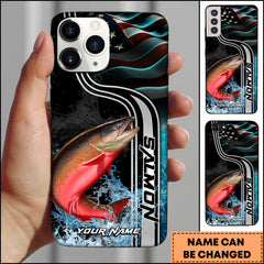 Maxcorners Salmon Fishing American Flag Water Splash Art Personalized Name Phone Case