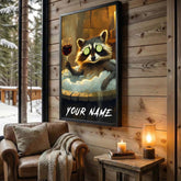 Maxcorners Funny Raccoon Hot Tub Spa Holding Wine Glass Personalized Canvas Wall Art