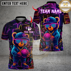 Maxcorners Bowling Neon Graffiti Teddy Bear Multicolor Customized Name, Team Name 3D Shirts
