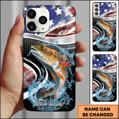 Maxcorners Redfish Fishing American Flag Metallic Wave Water Splash Art Personalized Name Phone Case