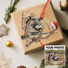 Maxcorners Personalized Hunting Aclyric Christmas Ornament Custom Photo Deer Antler Gift for Hunters LM0110