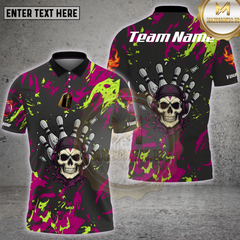 Maxcorners Skull Bowling Hand Neon Splash Multioptions Personalized Name, Team Name Unisex 3D Shirt (4 Colors)