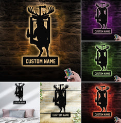 Maxcorners Personalized Deer Hunting Metal Sign WITH LED/WITHOUT LED, Rustic Wall Decor for Cabin, Lodge, Mancave, Unique Wildlife Gift LM0110
