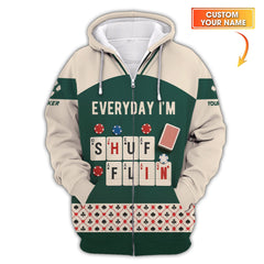 Maxcorners Custom Poker T Shirt Everyday I’m Shufflin Tee Green Card Deck Design for Poker PlayersLM1009