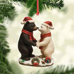 Maxcorners Christmas Bear Couple Figurine Acrylic Ornament - Cute Holiday Decor for Couples, Polar and Brown Bear Love Statue, Romantic Christmas Gift for Him or Her