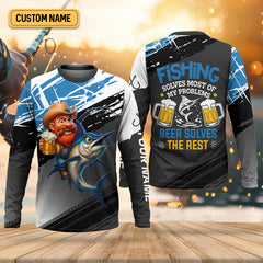 Maxcorners Fishing Solves Most Of My Problems Beer Solves The Rest Funny Fishing Shirt, SPF Shirt For Men, Gift For Fisherman