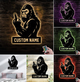 Maxcorners Personalized Bigfoot Metal Sign WITH LED/WITHOUT LED Light, Funny Sasquatch Middle Finger Wall Art, Hunter Gag Gift for Man Cave or Garage LM0110