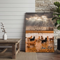 Maxcorners Waterfowl Hunting Dog With Duck At Sunrise Personalized Name Canvas