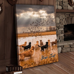 Maxcorners Waterfowl Hunting Dog With Duck At Sunrise Personalized Name Canvas