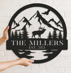 Maxcorners Personalized Mountain Elk Metal Sign WITH LED/WITHOUT LED Light Outdoor Cabin Decor Hunting Lodge Wall Decor LM0110