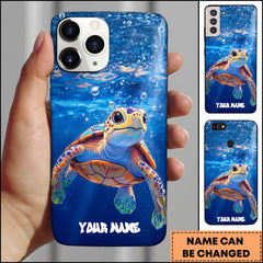 Maxcorners Sea Turtle Fishing Deep Blue Ocean Art Personalized Name 3D Phone Case